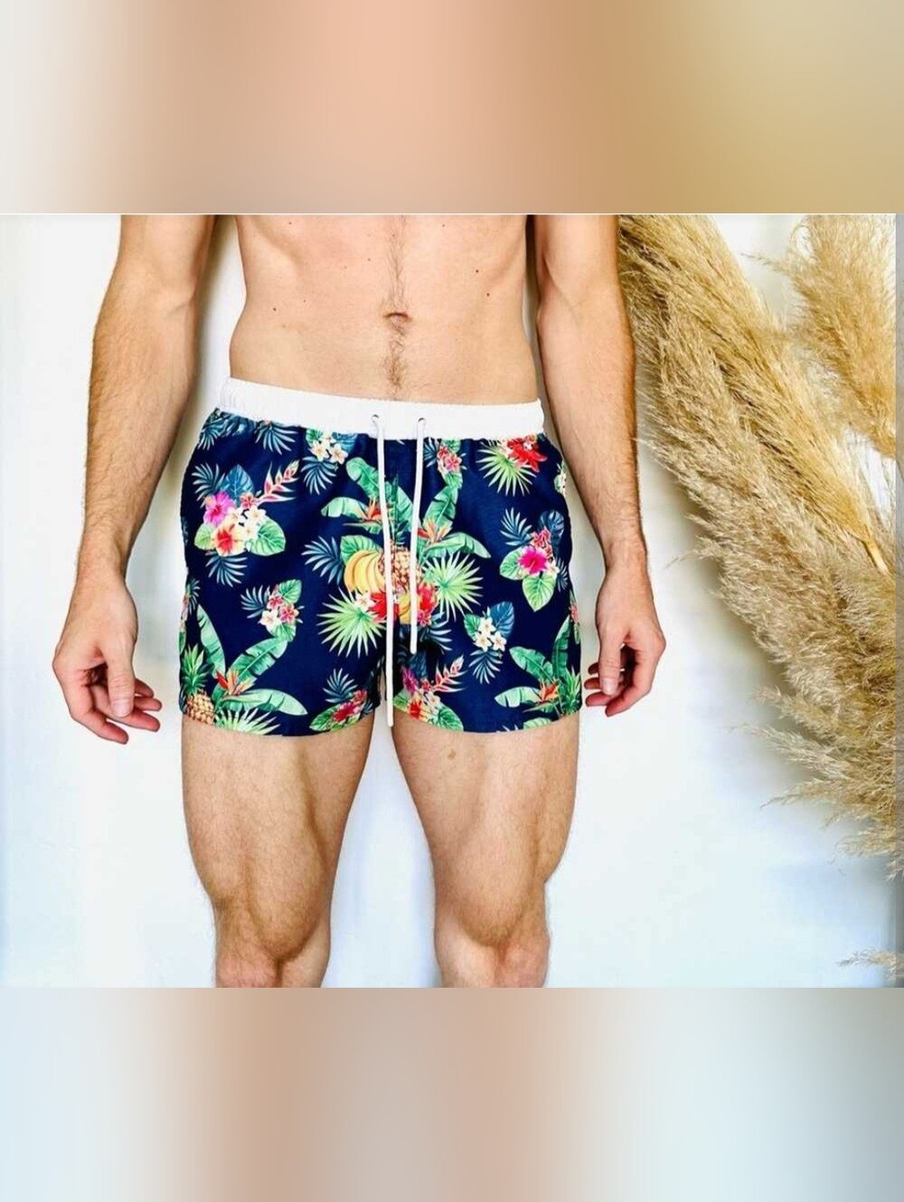 aussieBum Tropical Floral Swim Trunks Board Shorts Navy Blue Men's Size M